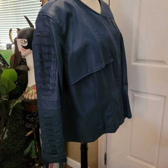 Faux Leather moto jacket blue Women's 1X 1XL motorcycle sexy - Picture 1 of 9
